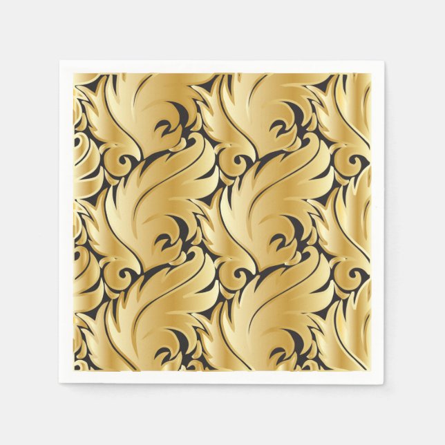 Black and Gold Leaf Design Napkin (Front)