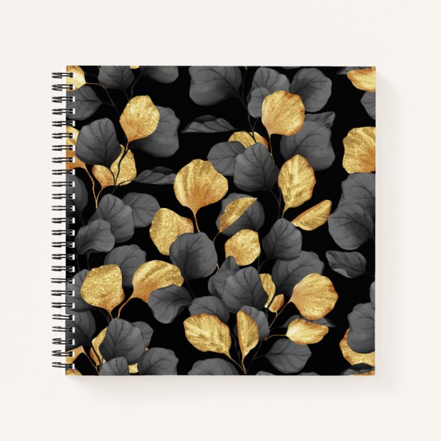 Black and gold leaves. Pattern Notebook (Front)