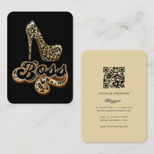 Black and Gold Leopard Boss Lady QR Code Business Card