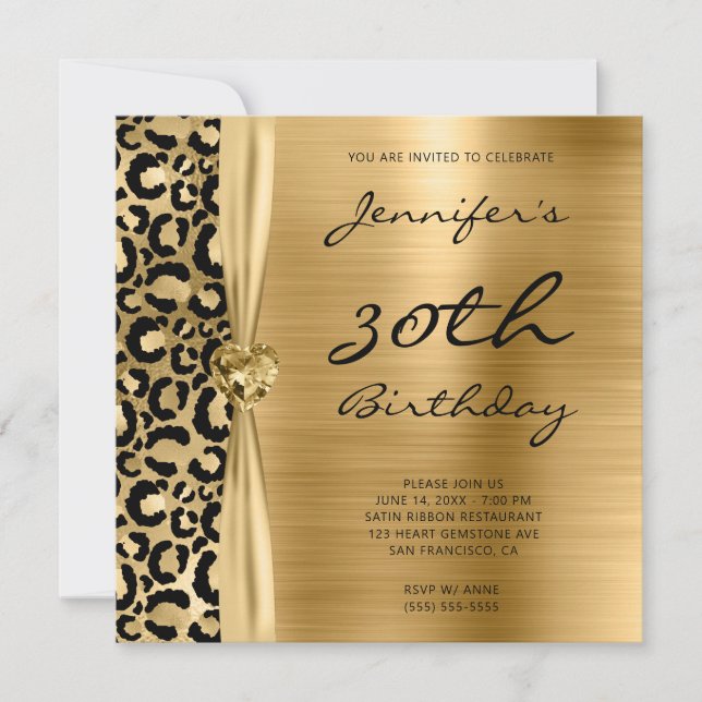 Black and Gold Leopard Glam 30th Birthday Invitation (Front)