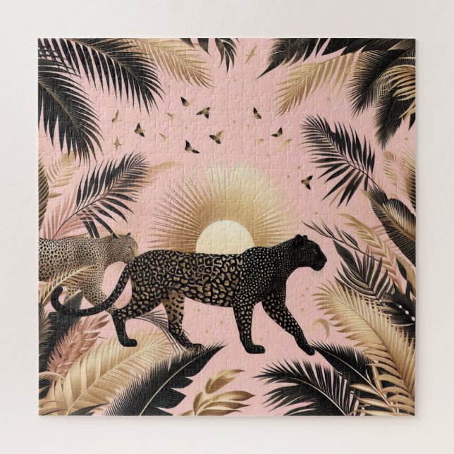 Black and Gold Leopard Pink Background Jigsaw Puzzle (Vertical)