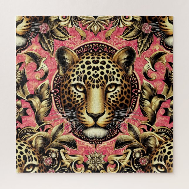 Black and Gold Leopard Pink Background Jigsaw Puzzle (Vertical)