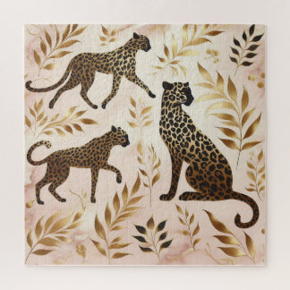 Black and Gold Leopard Pink Background Jigsaw Puzzle