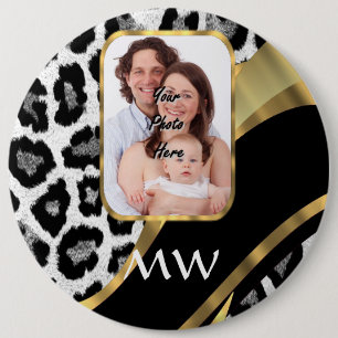 Black and gold leopard print 6 cm round badge
