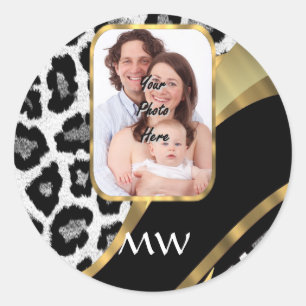 Black and gold leopard print classic round sticker