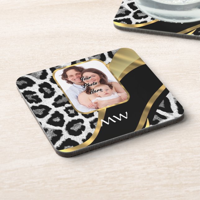 Black and gold leopard print coaster (Left Side)