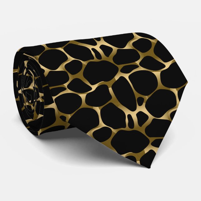 Black And Gold Leopard Print Pattern Tie (Rolled)