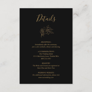 Black and Gold LIne Art Floral Elegant Wedding Enclosure Card
