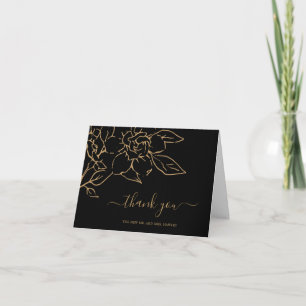 Black and Gold LIne Art Floral Elegant Wedding Thank You Card