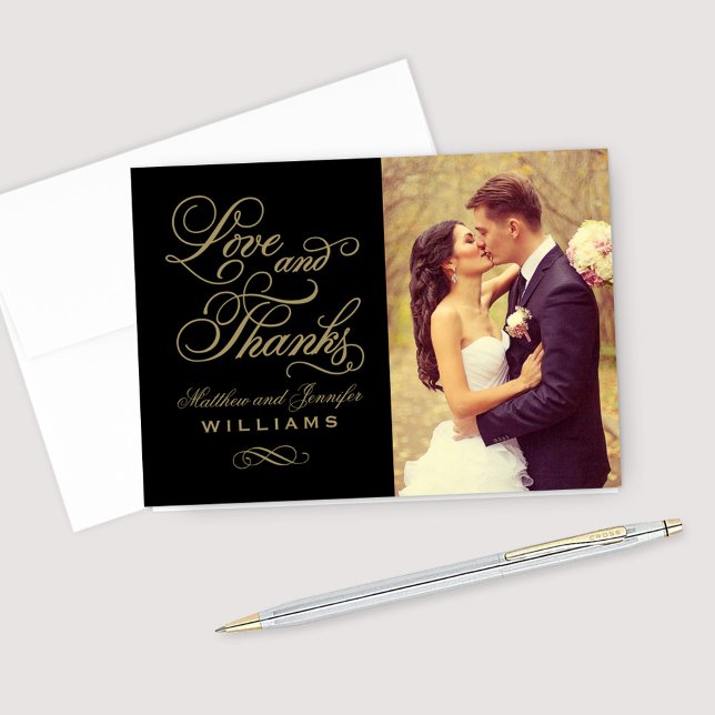 Black and Gold Love and Thanks Wedding Thank You Card (Creator Uploaded)