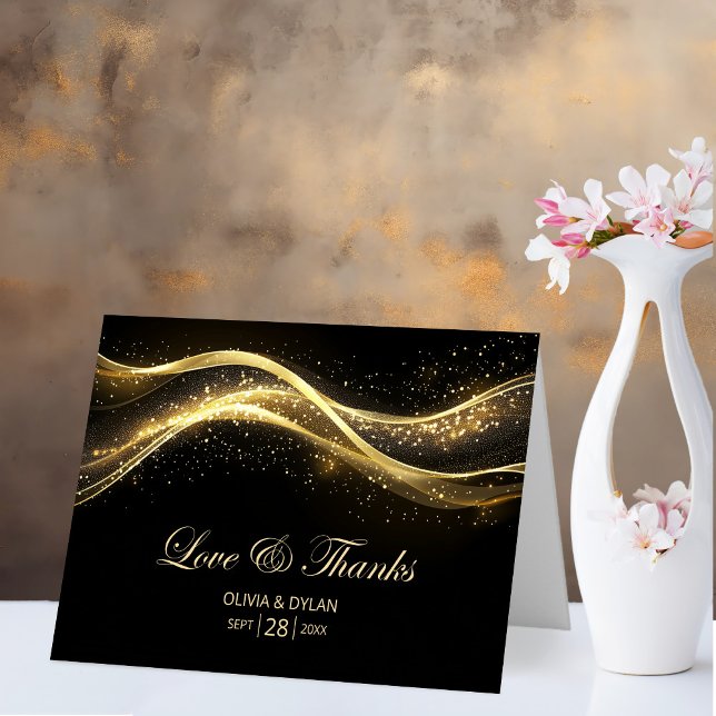 Black and Gold Love and Thanks Wedding Thank You Card (Creator Uploaded)