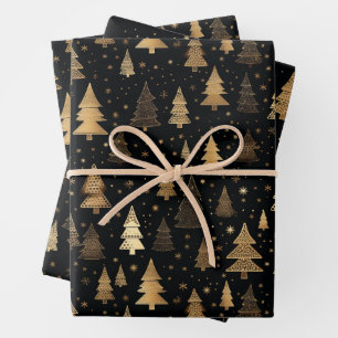 Black And Gold Luxury Christmas  Wrapping Paper Sheet