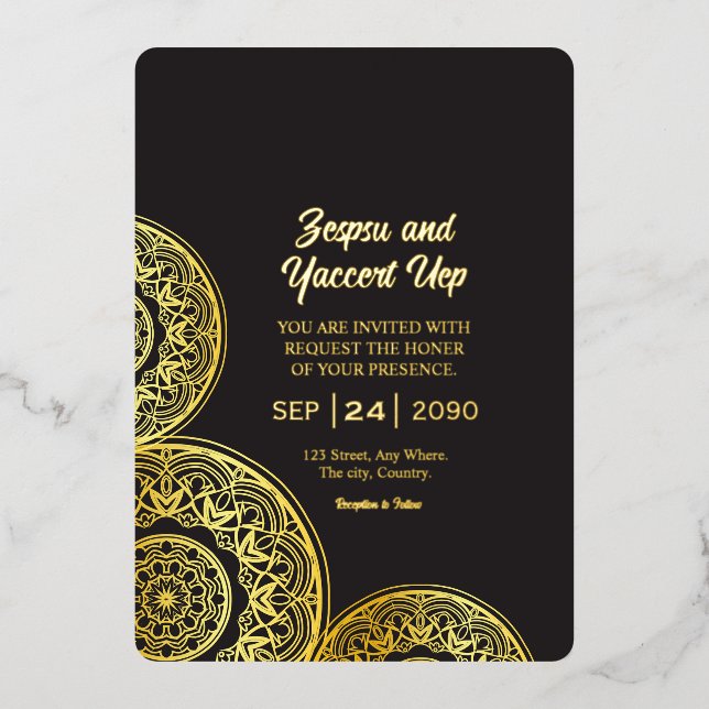 Black and gold luxury invitation card Gold Foil (Front)
