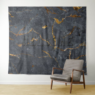 Black and gold luxury marble texture tapestry
