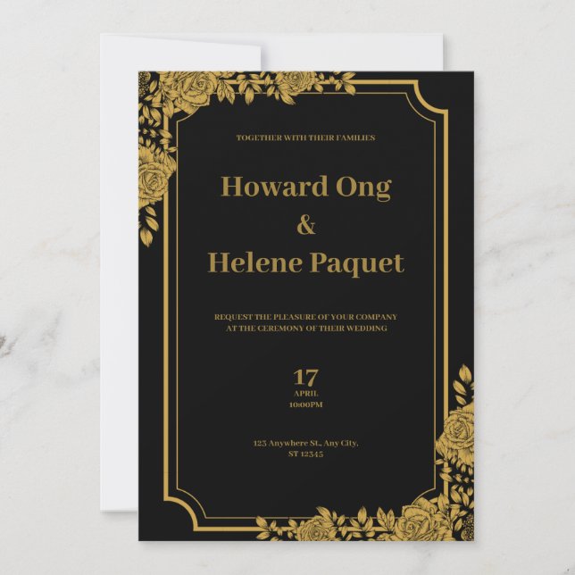 Black and Gold Luxury Wedding Invitation (Front)