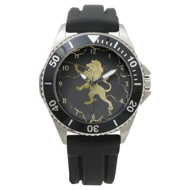 Black and Gold Mable Royal Lion Numbers Watch (Front)
