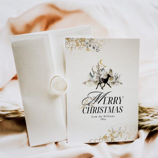 Black And Gold Magic Forest Photo Christmas Holiday Card (Creator Uploaded)