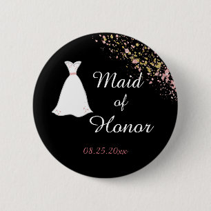 Black and Gold  Maid of Honour 6 Cm Round Badge
