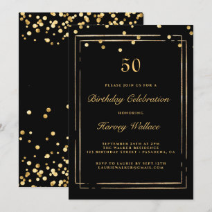 Black and Gold Man 50th Birthday Invitation