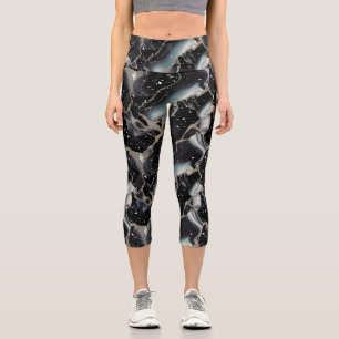 Black And Gold Marble Abstract Modern Capri Leggings
