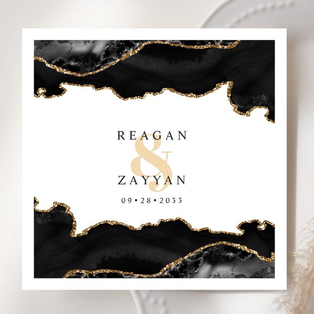 Black And Gold Marble Agate Modern Elegant Wedding Napkin (Creator Uploaded)