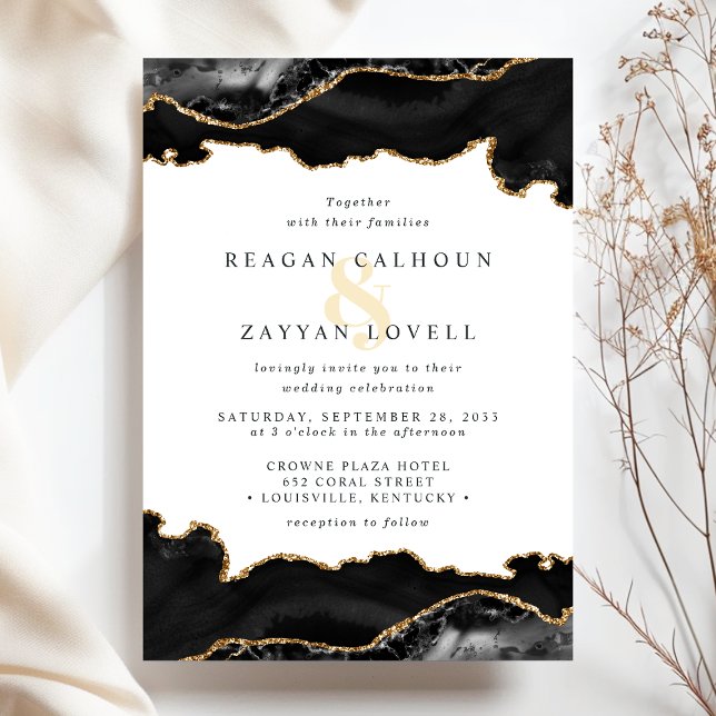 Black And Gold Marble Agate Wedding Invitation (Creator Uploaded)