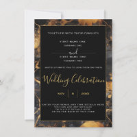 Black and gold marble border wedding invitation