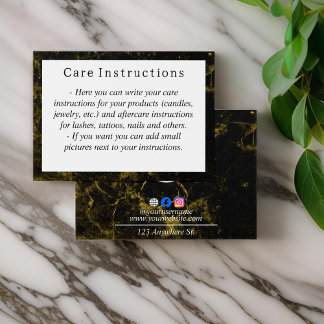 Black and gold marble Care Instruction Card