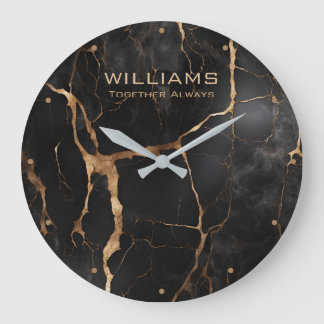 Black and Gold Marble Clocks Personalised
