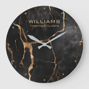 Black and Gold Marble Clocks Personalized