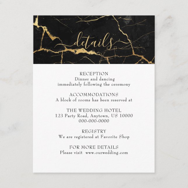 Black and Gold Marble Design Wedding Enclosure Card (Front)