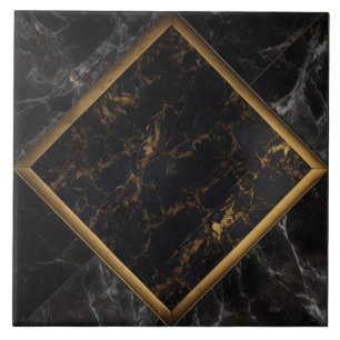 Black and Gold Marble Diamond Frame Tile