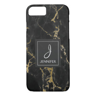 Black and Gold Marble Elegant Monogram Case-Mate iPhone Case