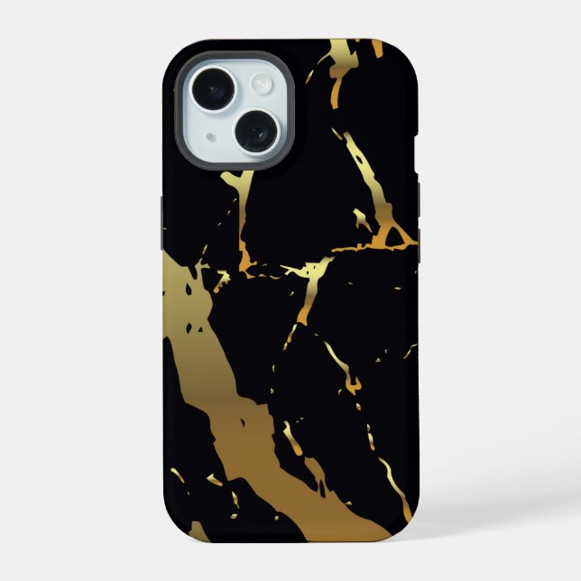 Black and Gold Marble iPhone 15 Case (Back)
