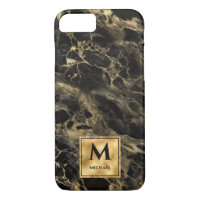 Black and Gold Marble Monogram Elegant Luxury
