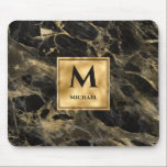 Black and Gold Marble Monogram Elegant Luxury Mouse Pad<br><div class="desc">Classic elegant luxury  design featuring black and gold marble with monogram. The template has been set up so you just need to add your name to complete the design.</div>