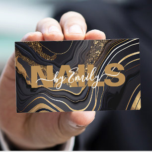Black and Gold Marble Nail Artist Business Card