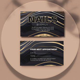 Black and gold Marble nail salon Manicurist  Appointment Card