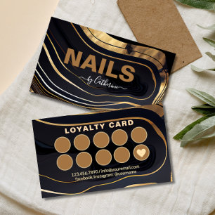 Black and Gold Marble nail salon Manicurist Loyalty Card