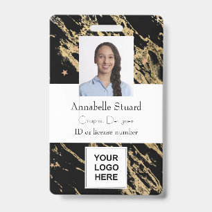 Black and gold marble simple minimal professional  ID badge