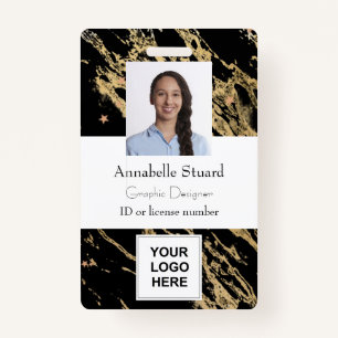 Black and gold marble simple minimal professional  ID badge
