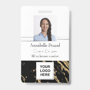 Black and gold marble simple minimal professional ID badge