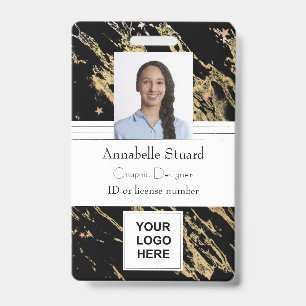 Black and gold marble simple minimal professional  ID badge