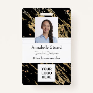 Black and gold marble simple minimal professional  ID badge