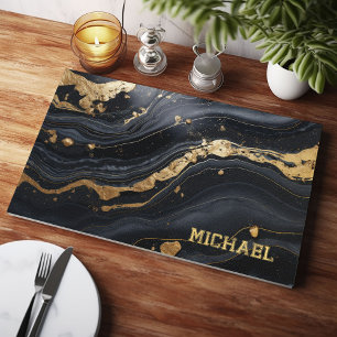 Black And Gold Marble Texture Personalised Cutting Board
