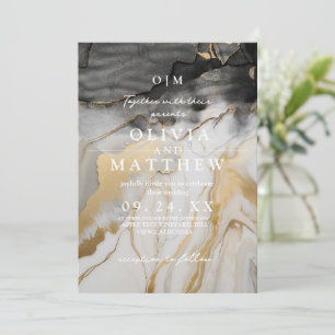 Black and gold Marble Wedding photo Invitation
