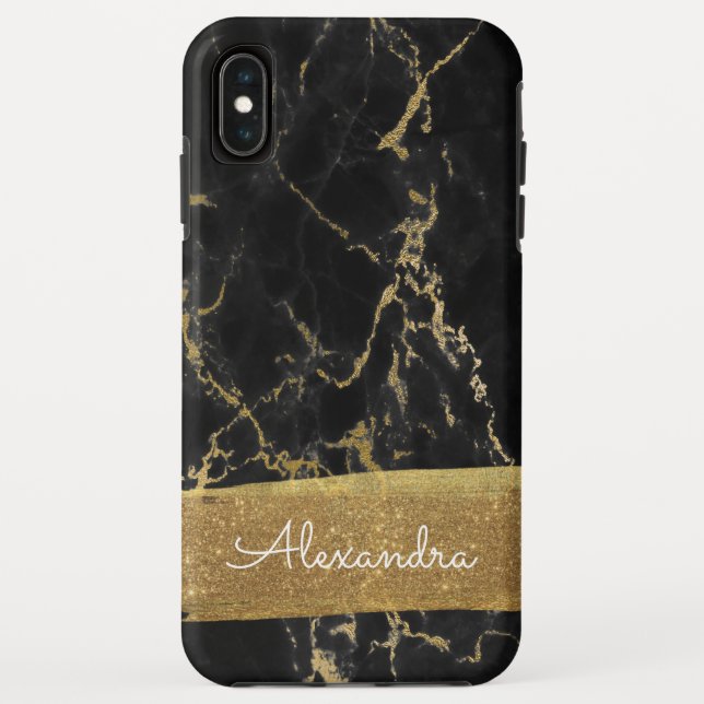 Black and Gold Marble with Gold Foil and Glitter Case-Mate iPhone Case (Back)
