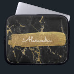 Black and Gold Marble with Gold Foil and Glitter Laptop Sleeve<br><div class="desc">Black and Gold Marble with Gold Foil and Glitter Elegant Monogram Name Sleeve. This sleeve can be customised to include your first name.</div>
