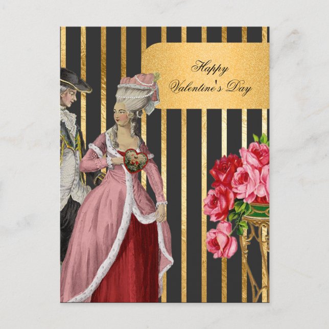 Black and Gold Marie Antoinette Valentine Holiday Postcard (Front)