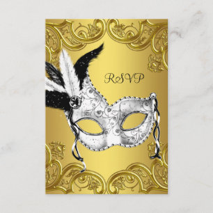 Black and Gold Masquerade Party RSVP Card